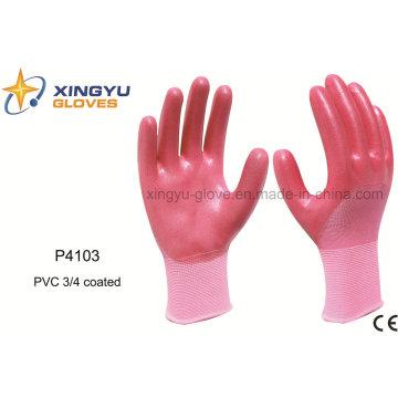 Polyester Shell PVC 3/4 gant de sécurité en cuir (P4103)